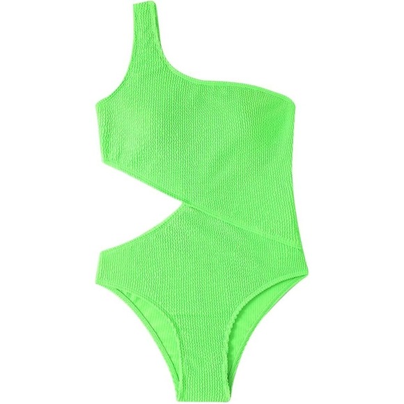 One Shoulder Cutout Swimsuit Green Textured One-Piece Bathing Suit XXL NWOT - Picture 3 of 9